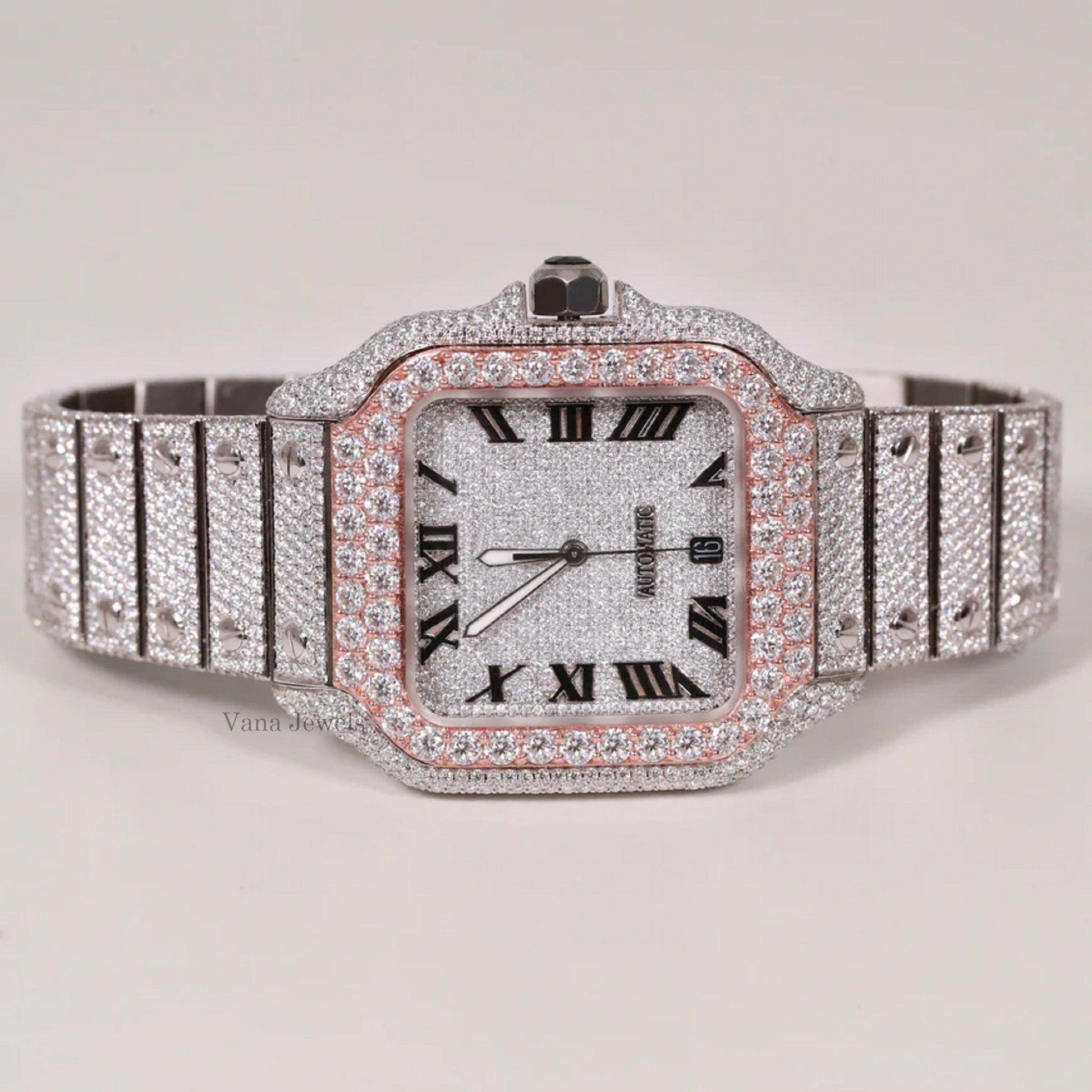 Custom Rose Gold VVS Moissanite Diamond Iced Out Watch - Vana Jewels