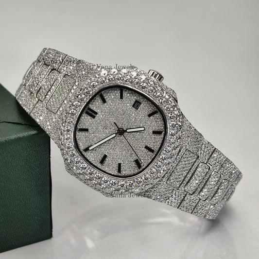 Full Iced Out Moissanite Diamond Studded Bust Down Watch - Vana Jewels