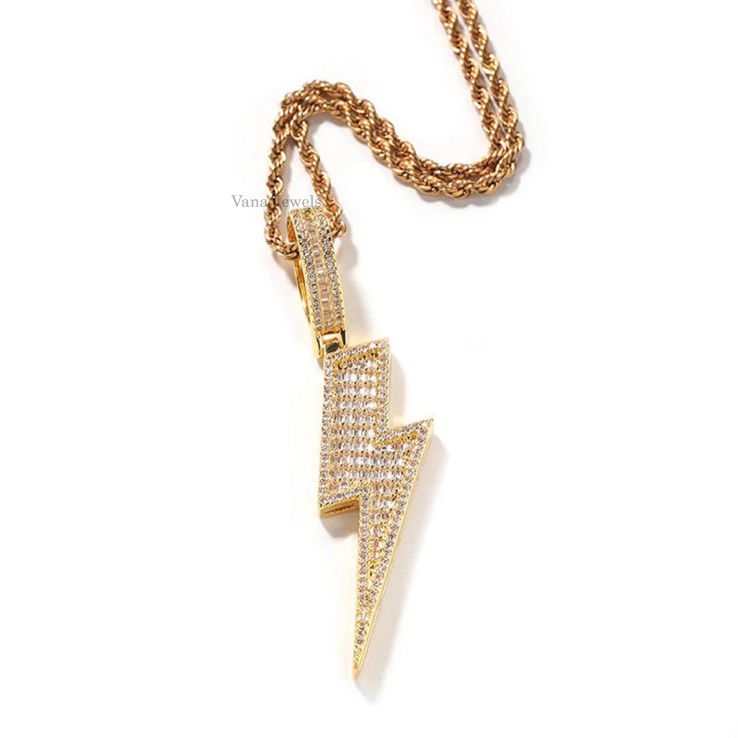 Iced Out Moissanite Diamond Men's HipHop Lightning Pendant - Vana Jewels