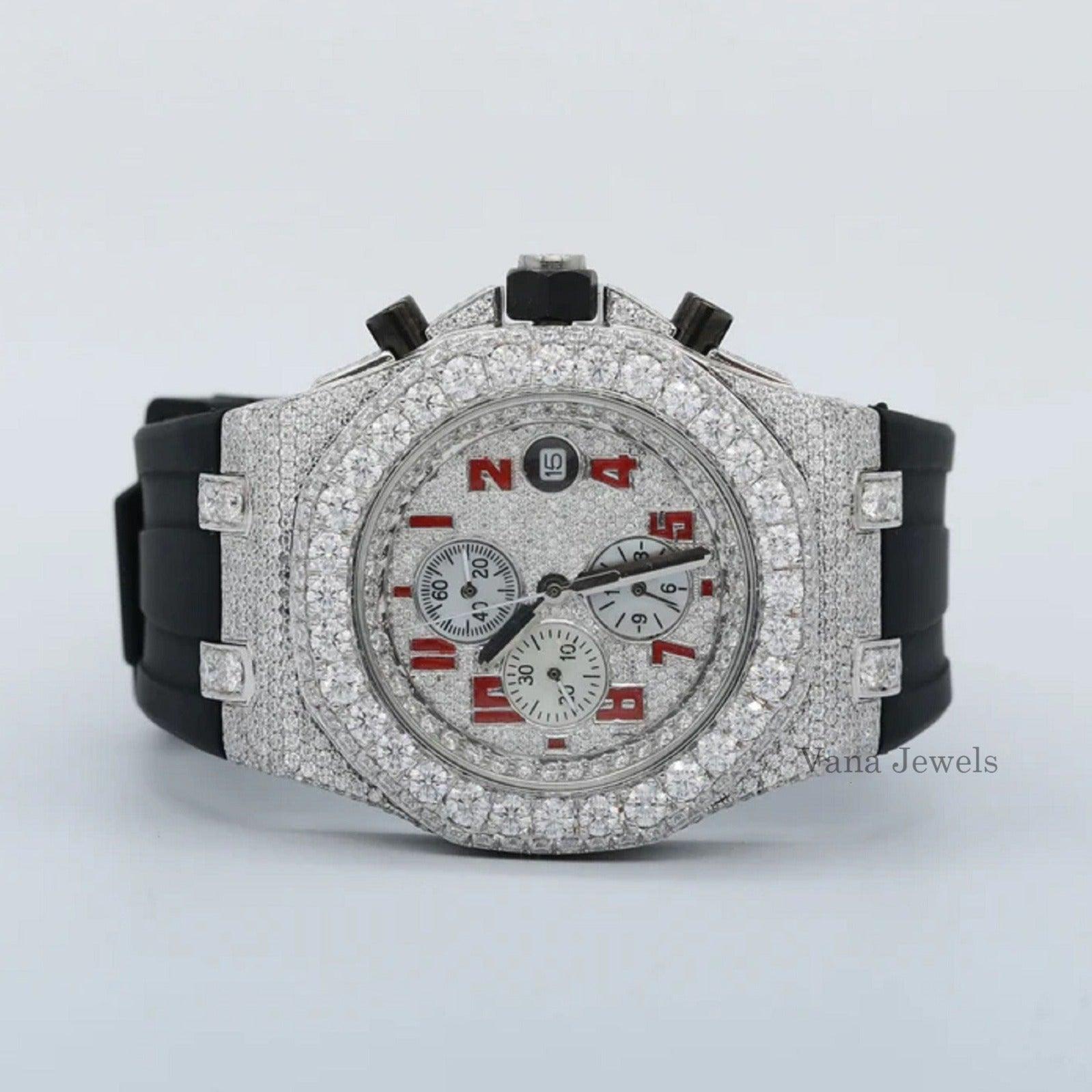 Real VVS Moissanite Diamonds Rubber Band Iced Out Automatic Watch - Vana Jewels