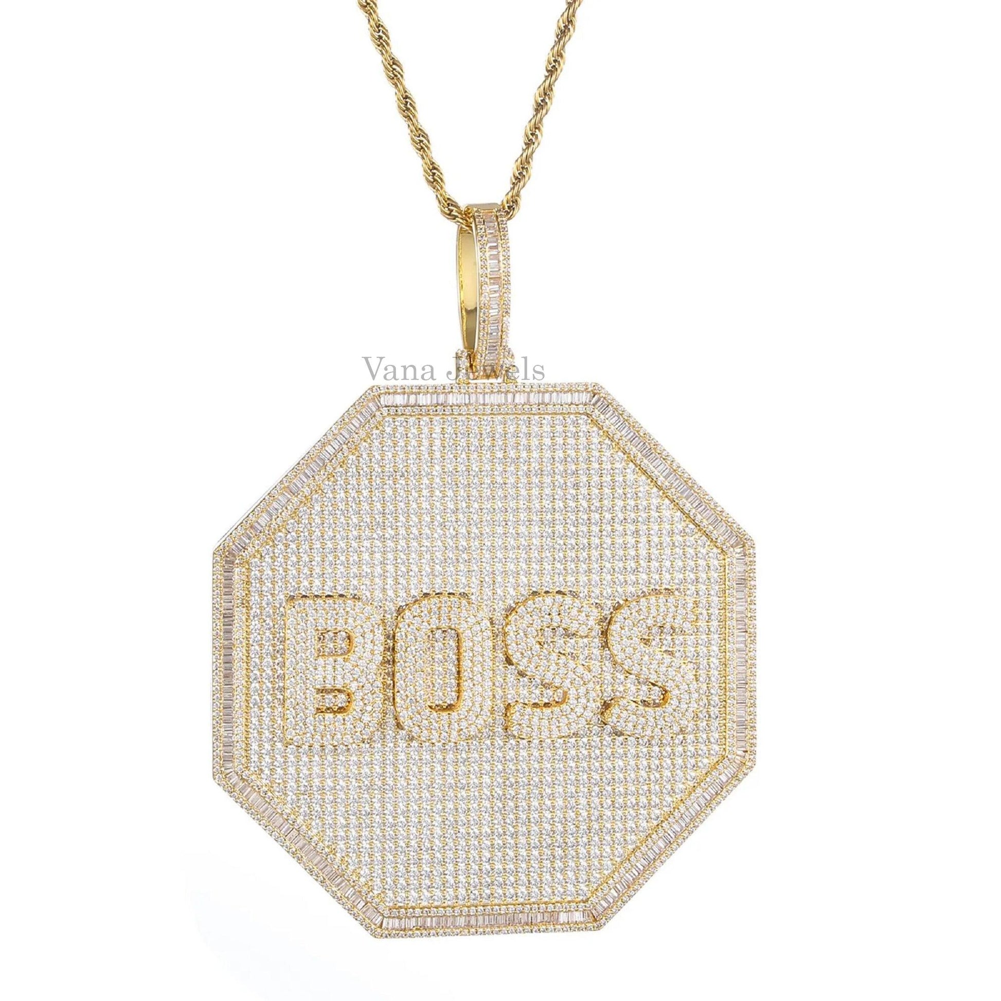 Custom Iced Out Octagon Nameplate Pendant - Vana Jewels