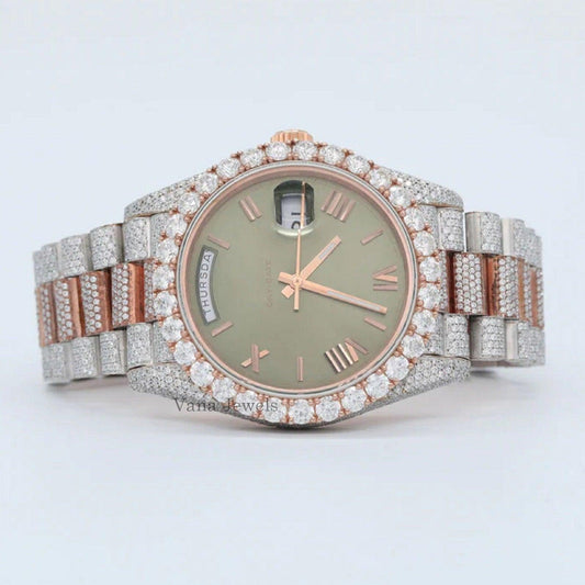 Luxury Two-Tone Iced Out Moissanite Diamond Automatic Watch - Vana Jewels