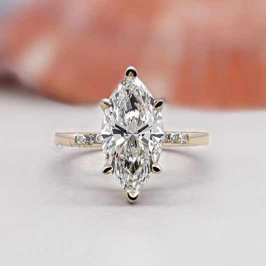 Marquise Cut Lab Grown Diamond Engagement Ring With Side Pave Diamonds