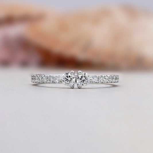 Two Stone Lab Grown Diamond Wedding Band, White Gold Toi et Moi Style Ring