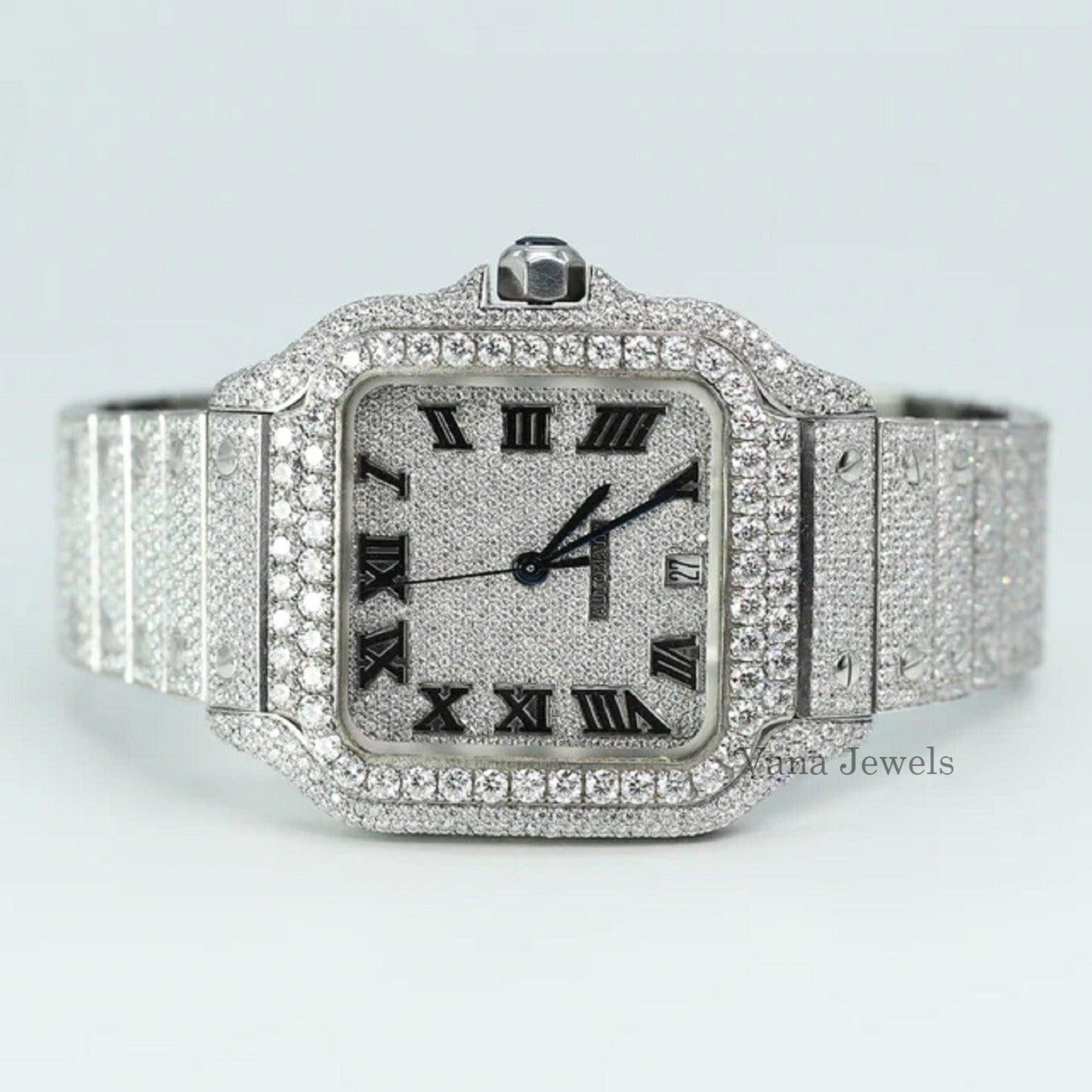 Roman Dial Dazzling VVS Moissanite Diamond Iced Out Watch - Vana Jewels