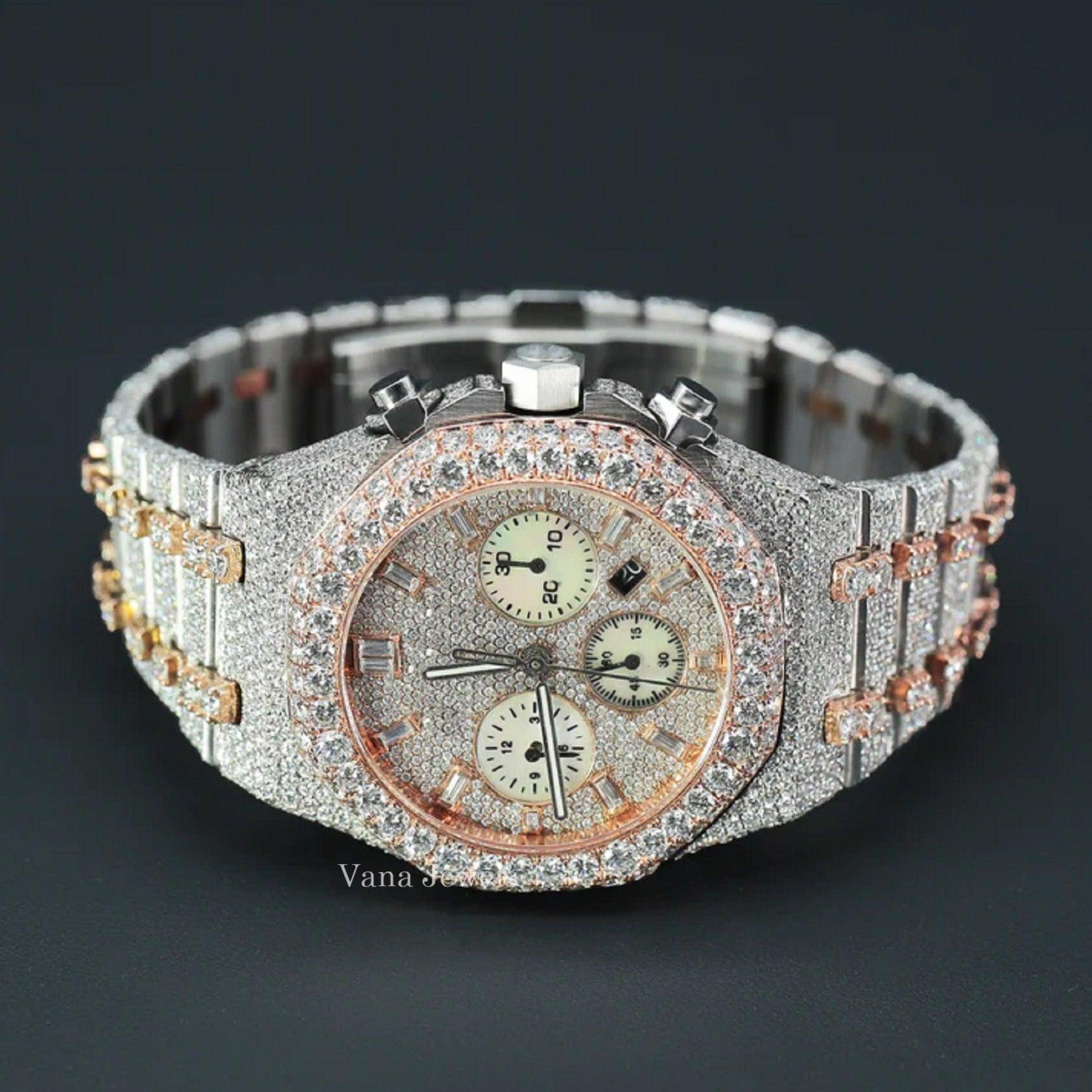 Real VVS Moissanite Two Tone Rose Gold Diamond Watch - Vana Jewels