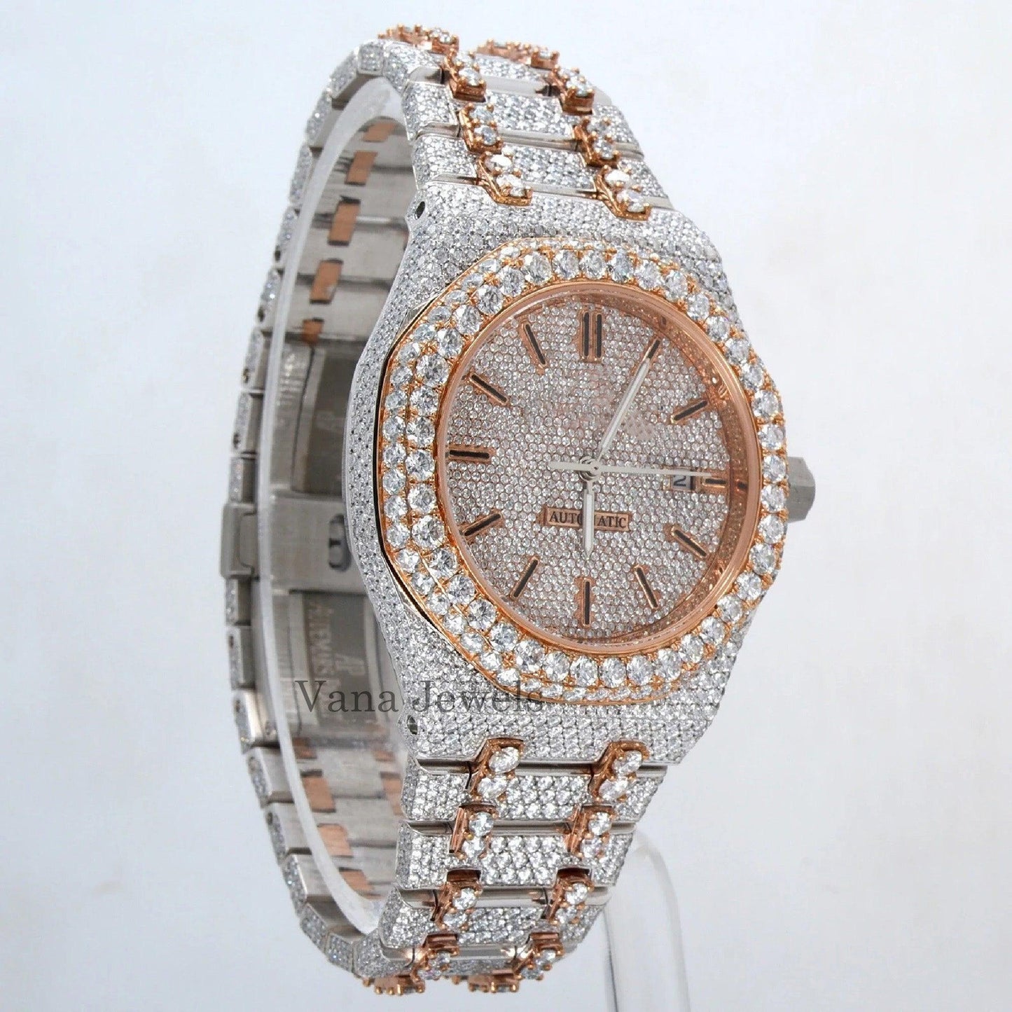 Two-Tone Iced Out Automatic Diamond Watch - Vana Jewels