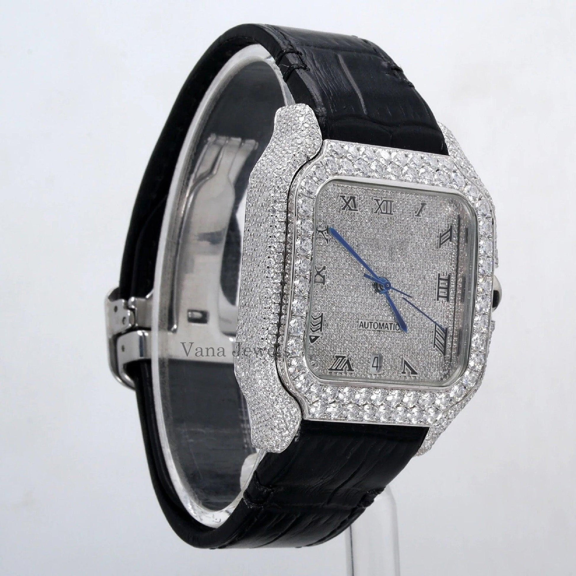 Roman Numeral VVS Moissanite Leather Belt Luxury Watch - Vana Jewels