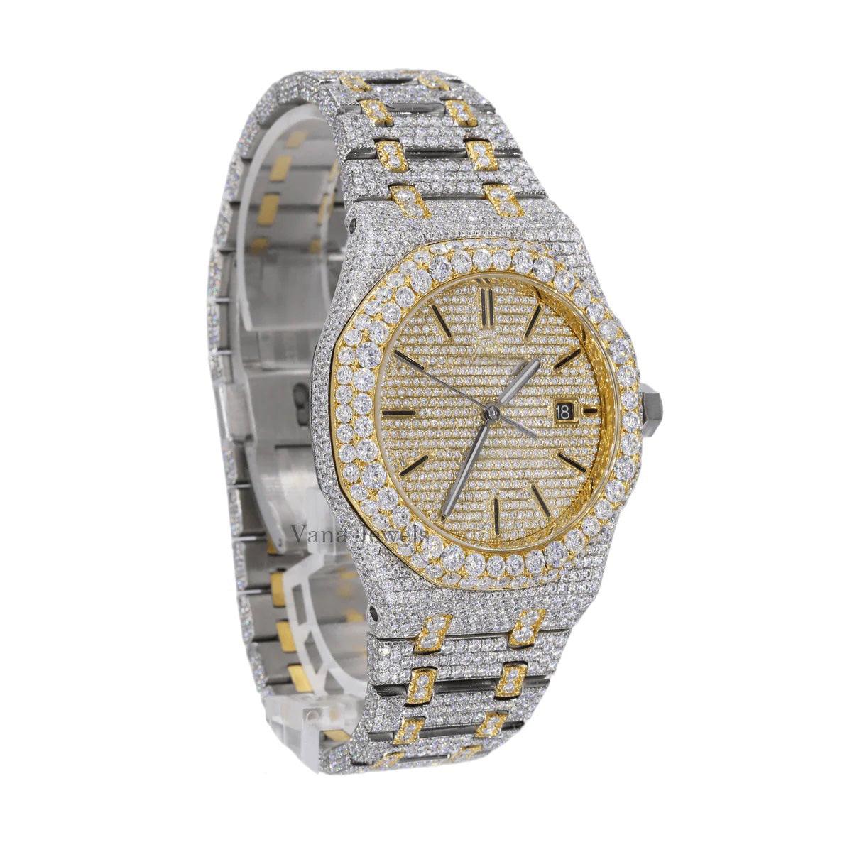 Two-Tone Yellow Gold VVS Moissanite Diamond Automatic Watch - Vana Jewels