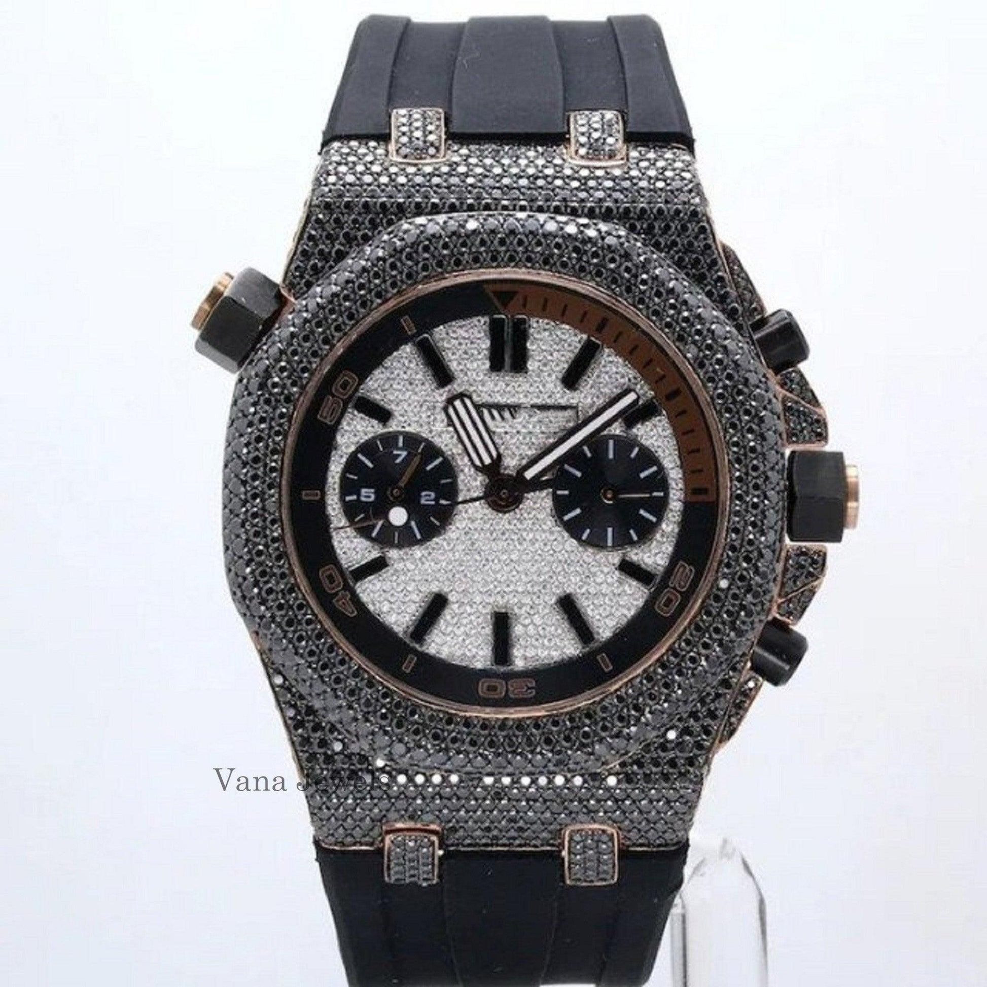 Real Black & White Moissanite Men's Hip Hop Watch - Vana Jewels