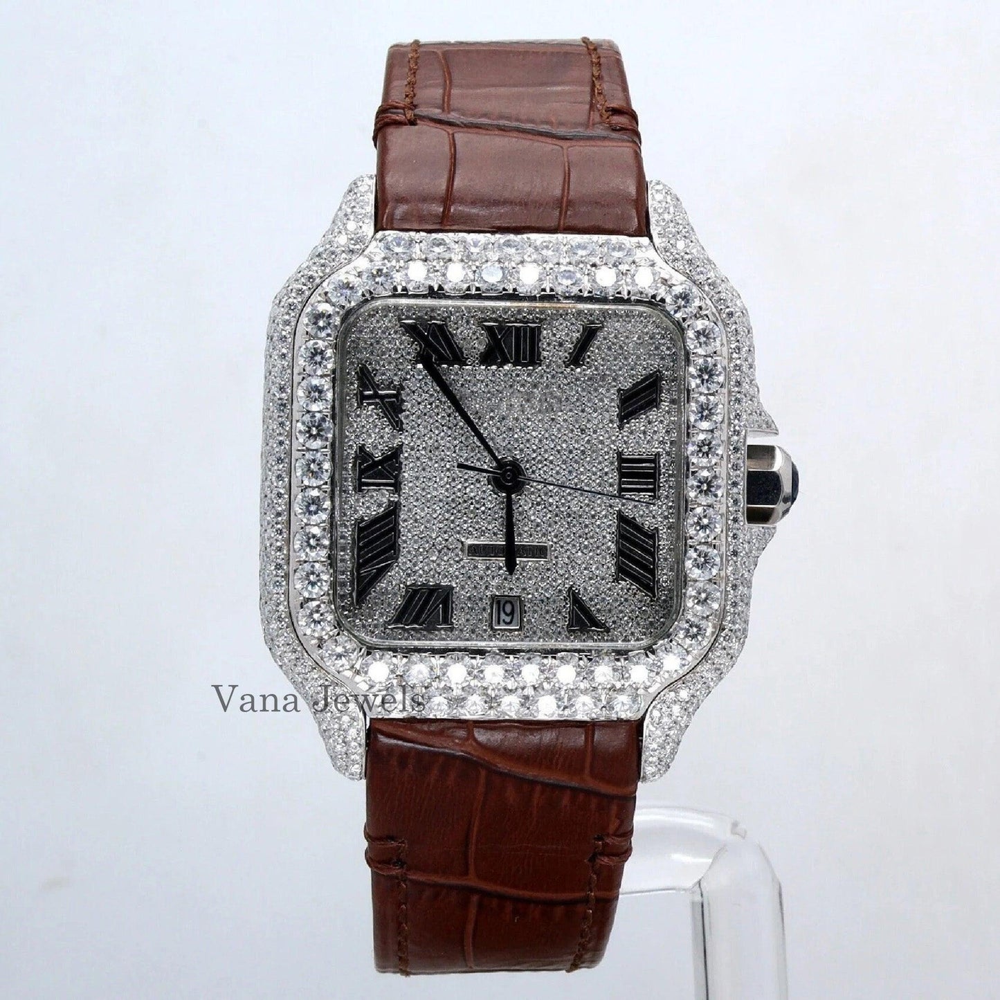 VVS Moissanite Diamond Studded Leather Belt Watch - Vana Jewels