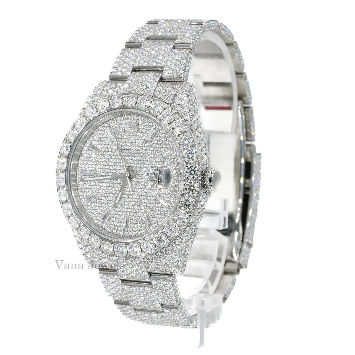 Iced Out Round & Baguette Cut Moissanite Diamond Watch - Vana Jewels