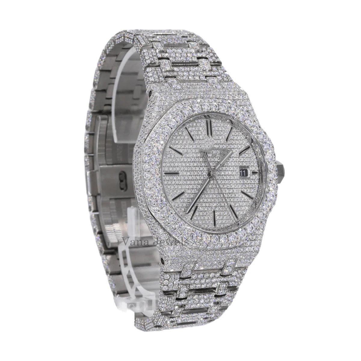 Customized Round Cut Moissanite Full Iced Out Watch - Vana Jewels