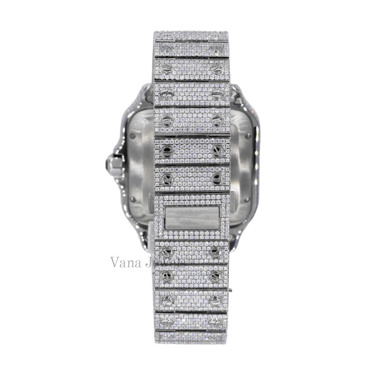 Fully Iced Out Moissanite Diamond Watch with Roman Numerals - Vana Jewels