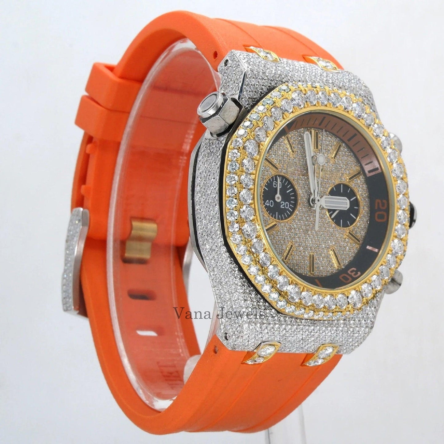 Men's Diamond Wrist Watch with Unique Pattern Diamond Studded - Vana Jewels