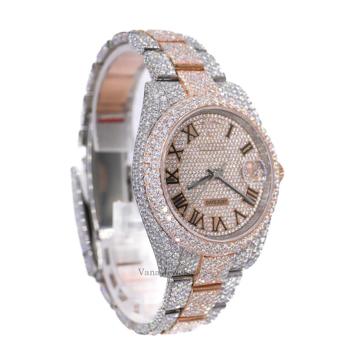 Roman Dial Two-Tone Moissanite Diamond Watch - Vana Jewels