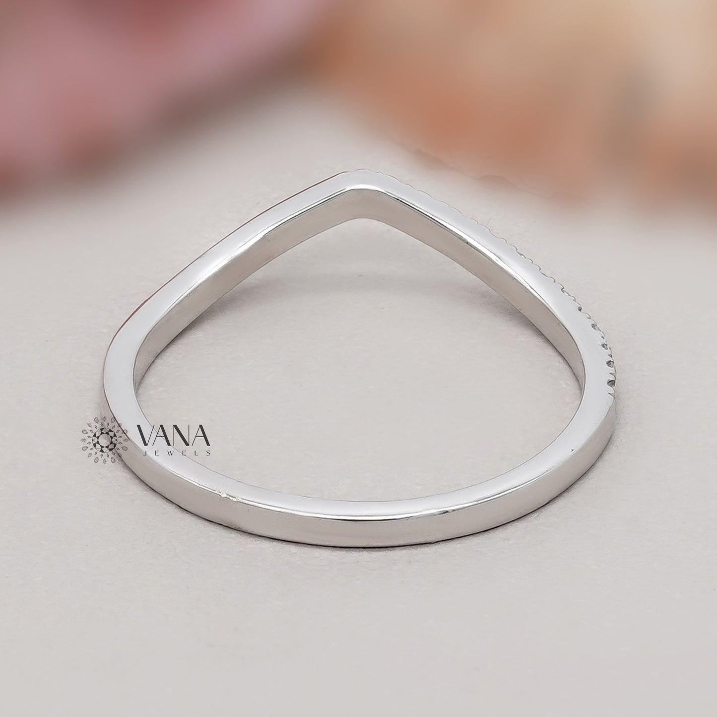 V-Shaped Lab Grown Diamond Wedding Eternity Band, Curved Stackable Matching Ring