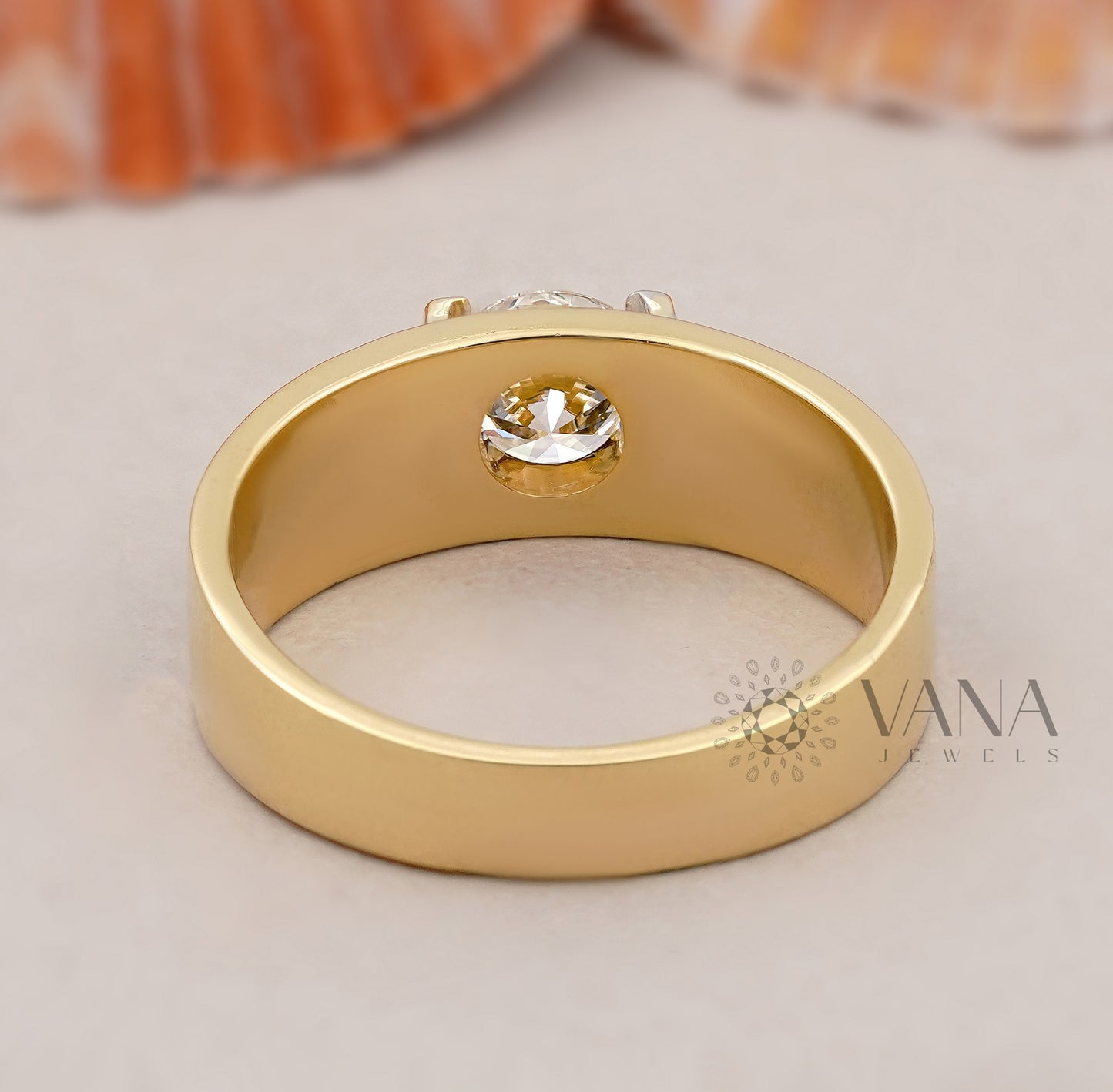 Men’s Lab Grown Diamond Ring in Two Tone Gold, Modern Bezel Set Statement Band