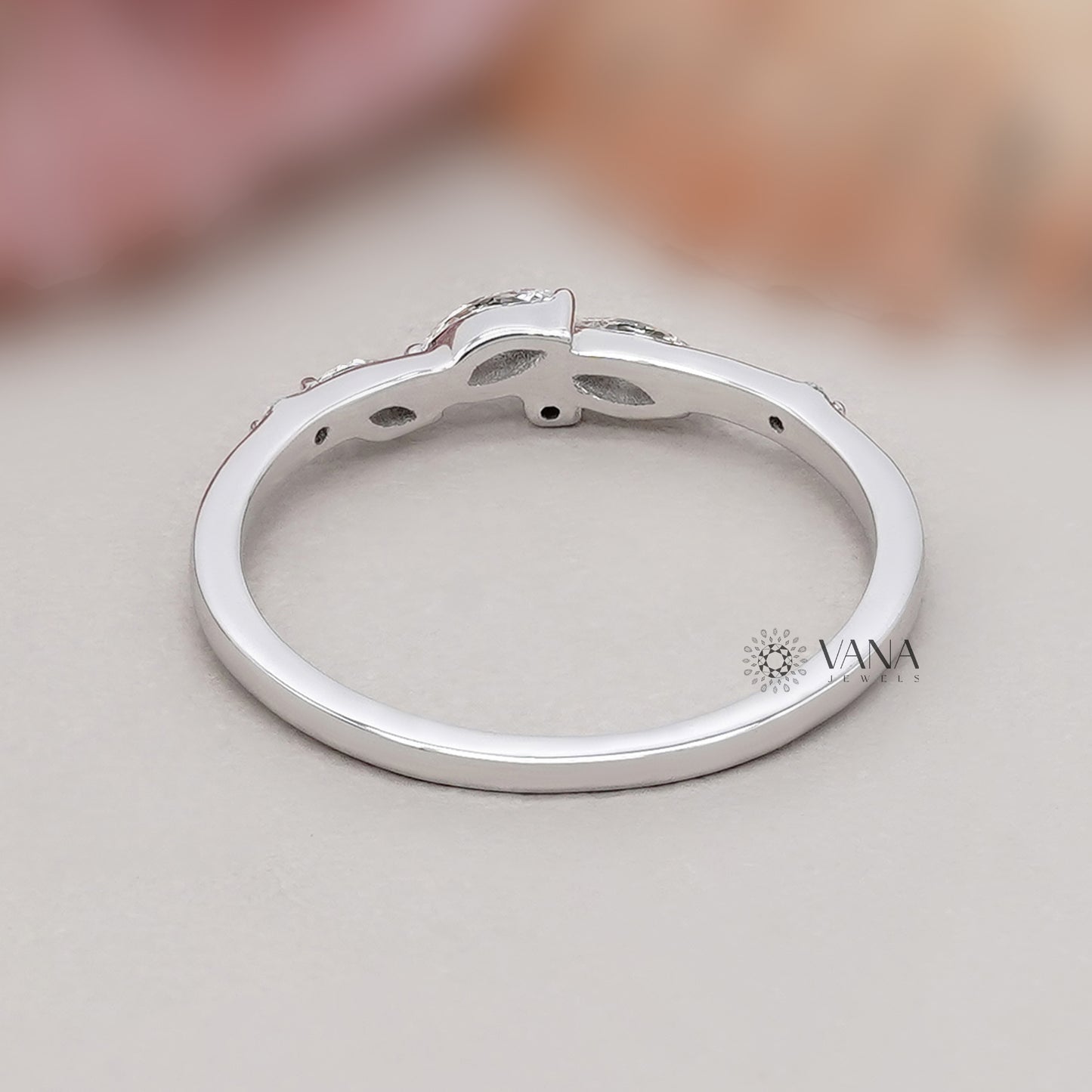 18K White Gold Marquise Cut Lab Grown Diamond Wedding Band, Dainty Stacking Ring