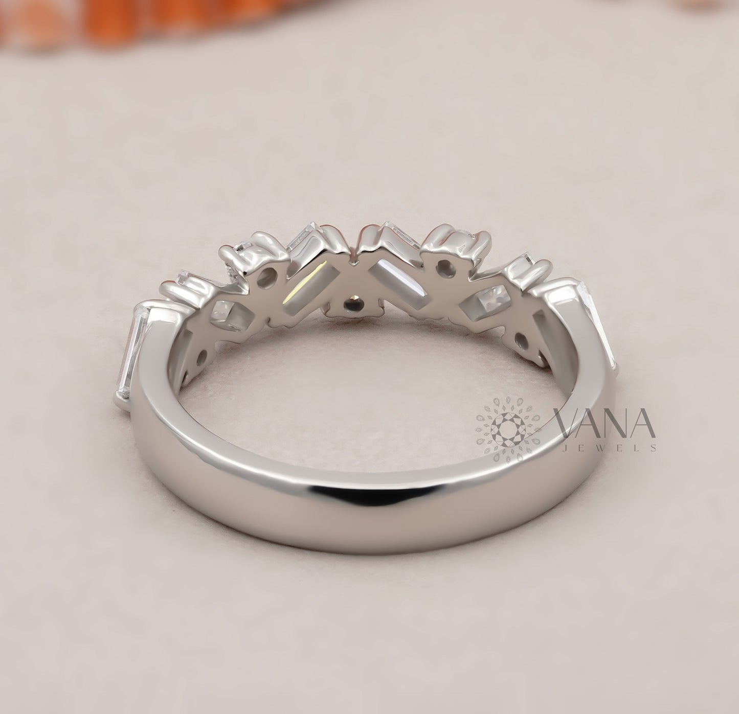 Alternative Baguette & Round Lab Grown Diamond Wedding Band in White Gold