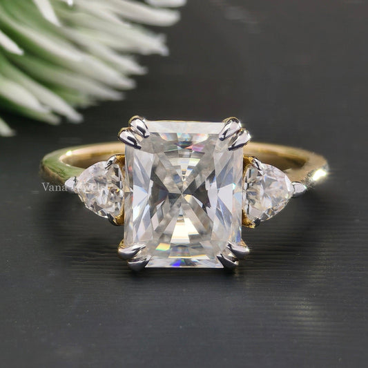 Radiant and Triangle Amazing Moissanite Three Stones Engagement Ring - Vana Jewels