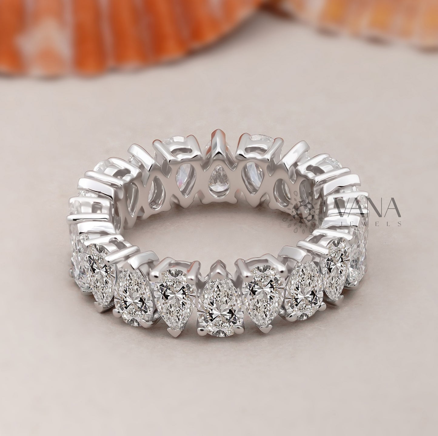 Pear Cut Lab Grown Diamond Wedding Band, Full Eternity Stackable Anniversary Ring