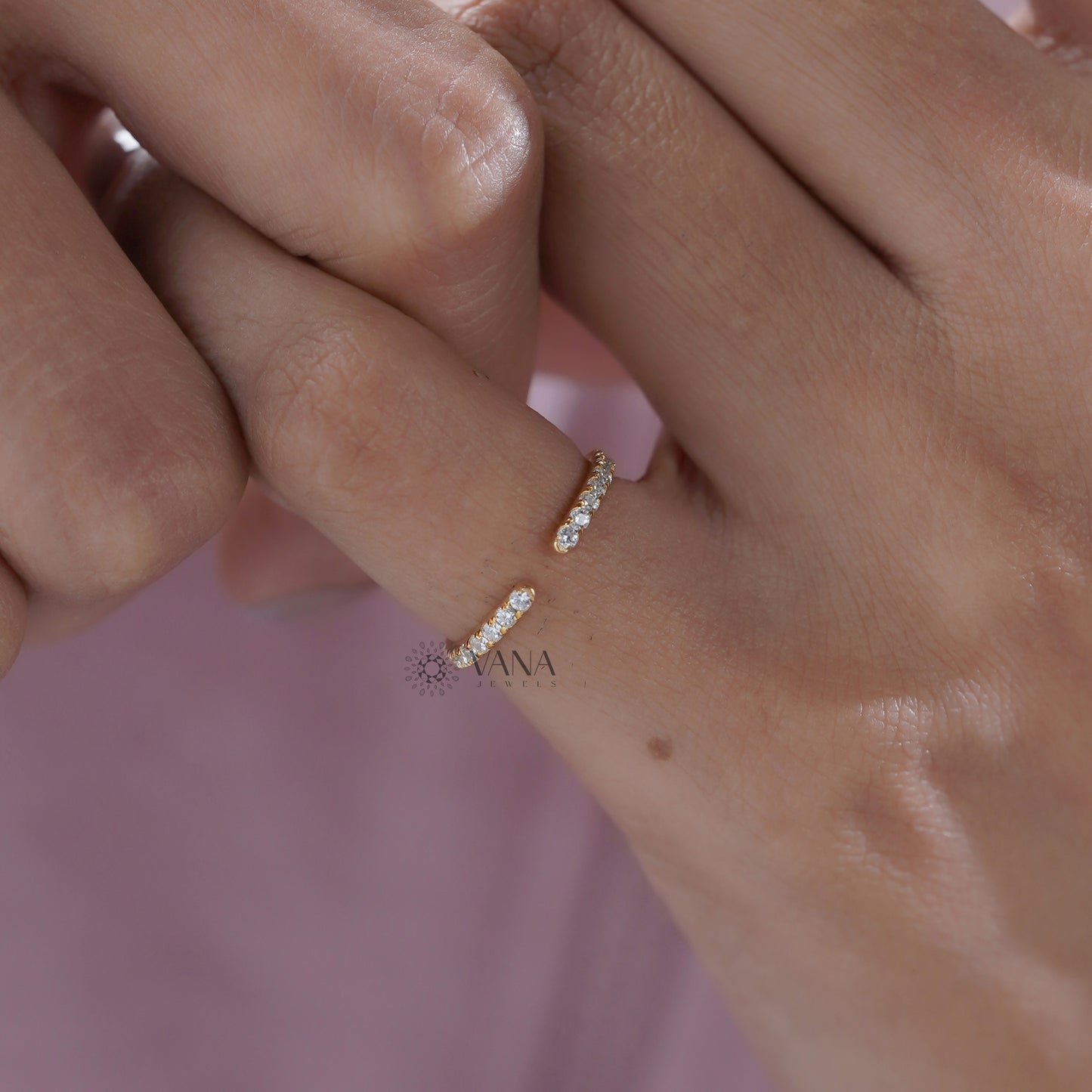 Open Cuff Round Diamond Eternity Ring in Yellow Gold, Lab Grown Diamond Band for Women