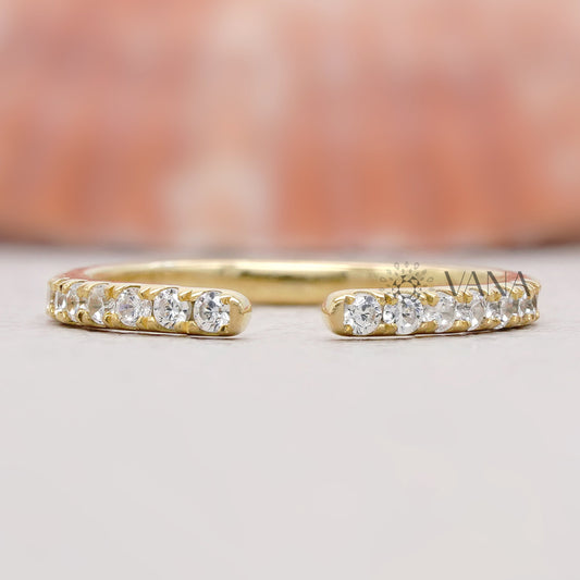 Dainty Open Cuff Diamond Wedding Band in Yellow Gold, Lab Grown Diamond Stacking Ring