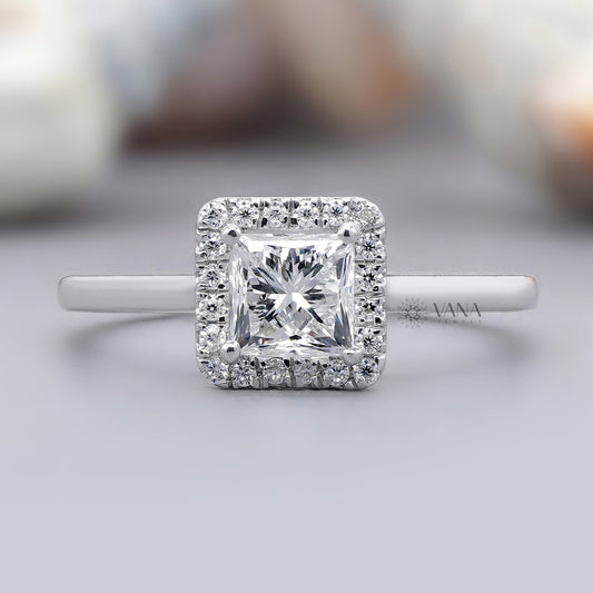 Princess cut halo moissanite ring