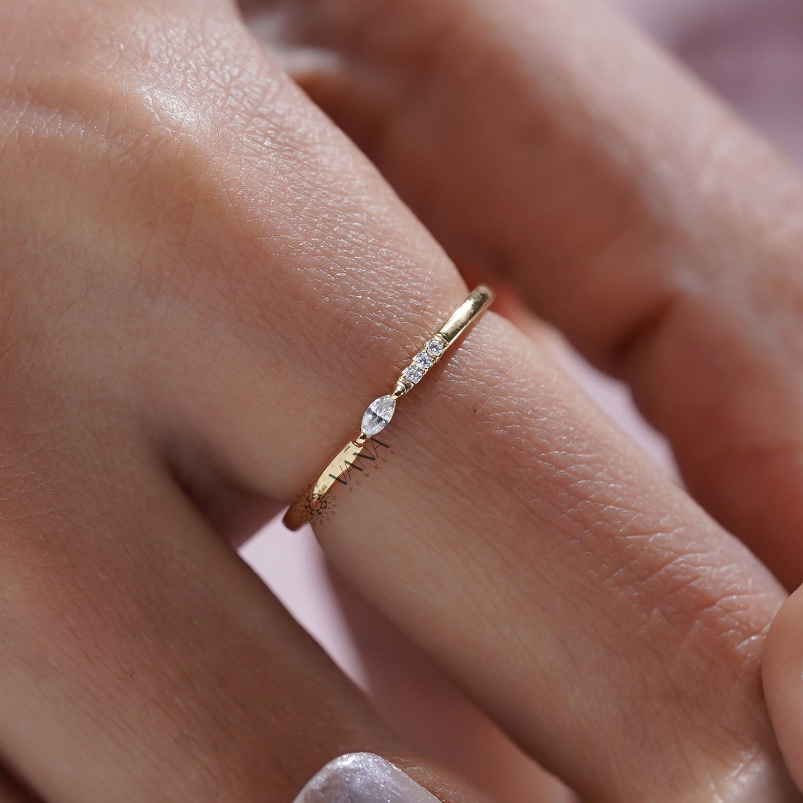 Dainty Marquise Diamond Gold Promise Ring
