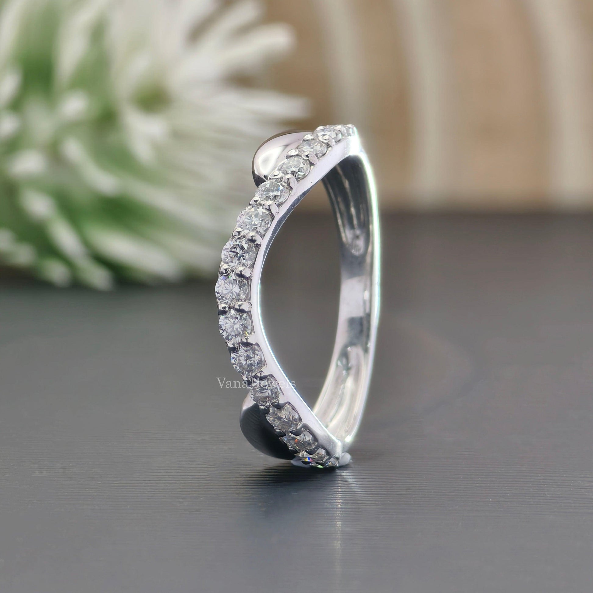 2.00 MM Round Brilliant Cut Accented Curved Moissanite Eternity Band - Vana Jewels