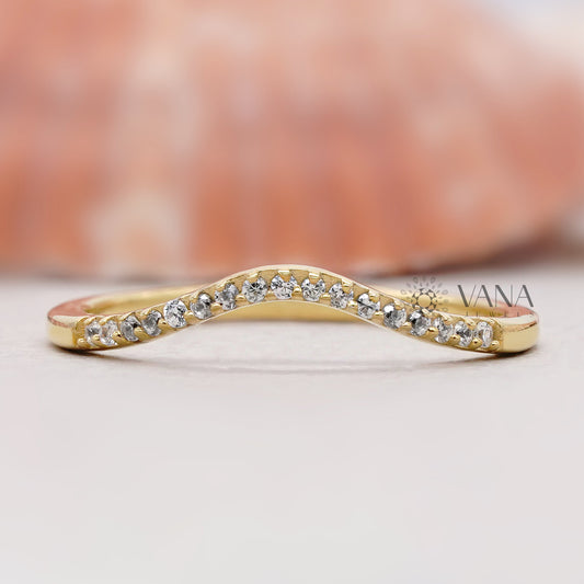 Dainty curved diamond wedding band