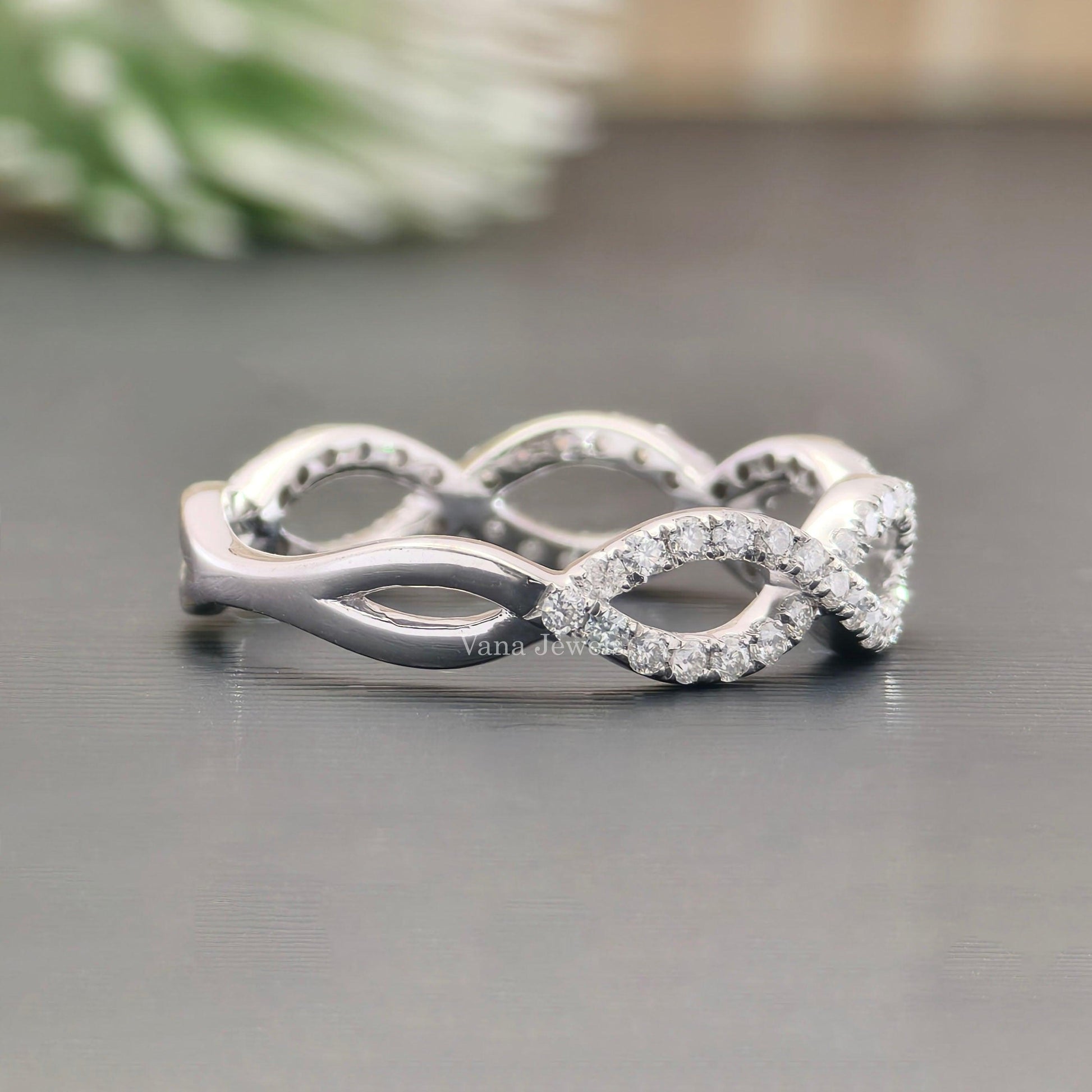 Infinity Crossover Round Cut Moissanite Wedding Band - Vana Jewels