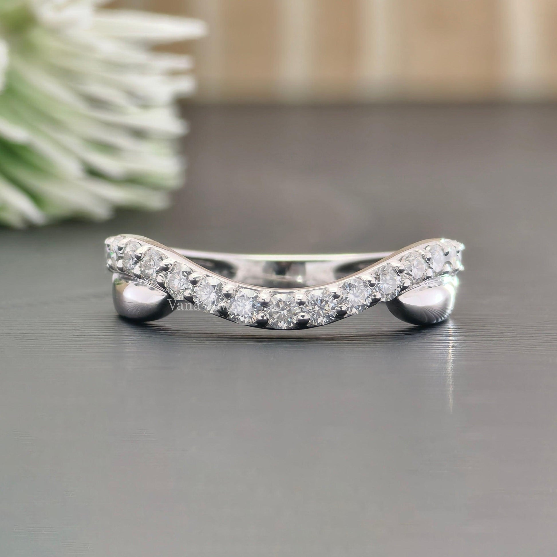 2.00 MM Round Brilliant Cut Accented Curved Moissanite Eternity Band - Vana Jewels