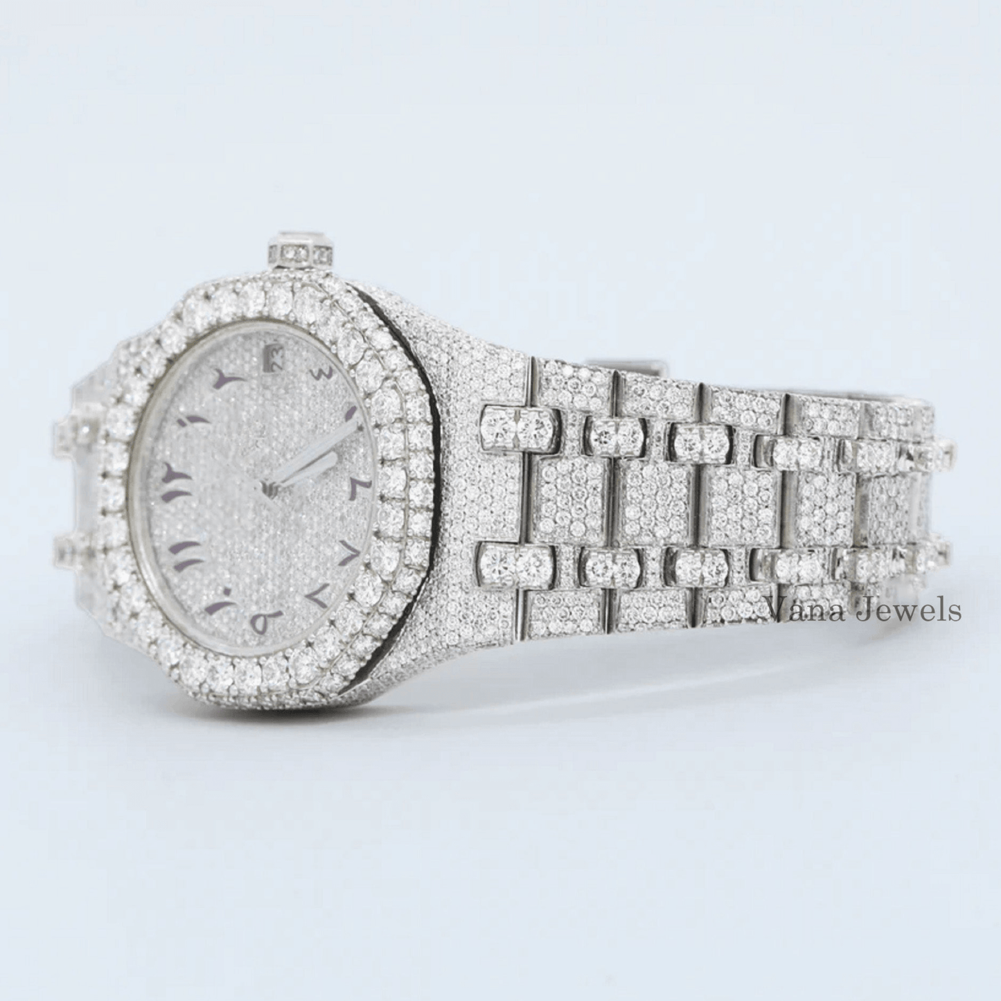 Arabic Dial Fully Iced Out Diamond Automatic Watch - Vana Jewels