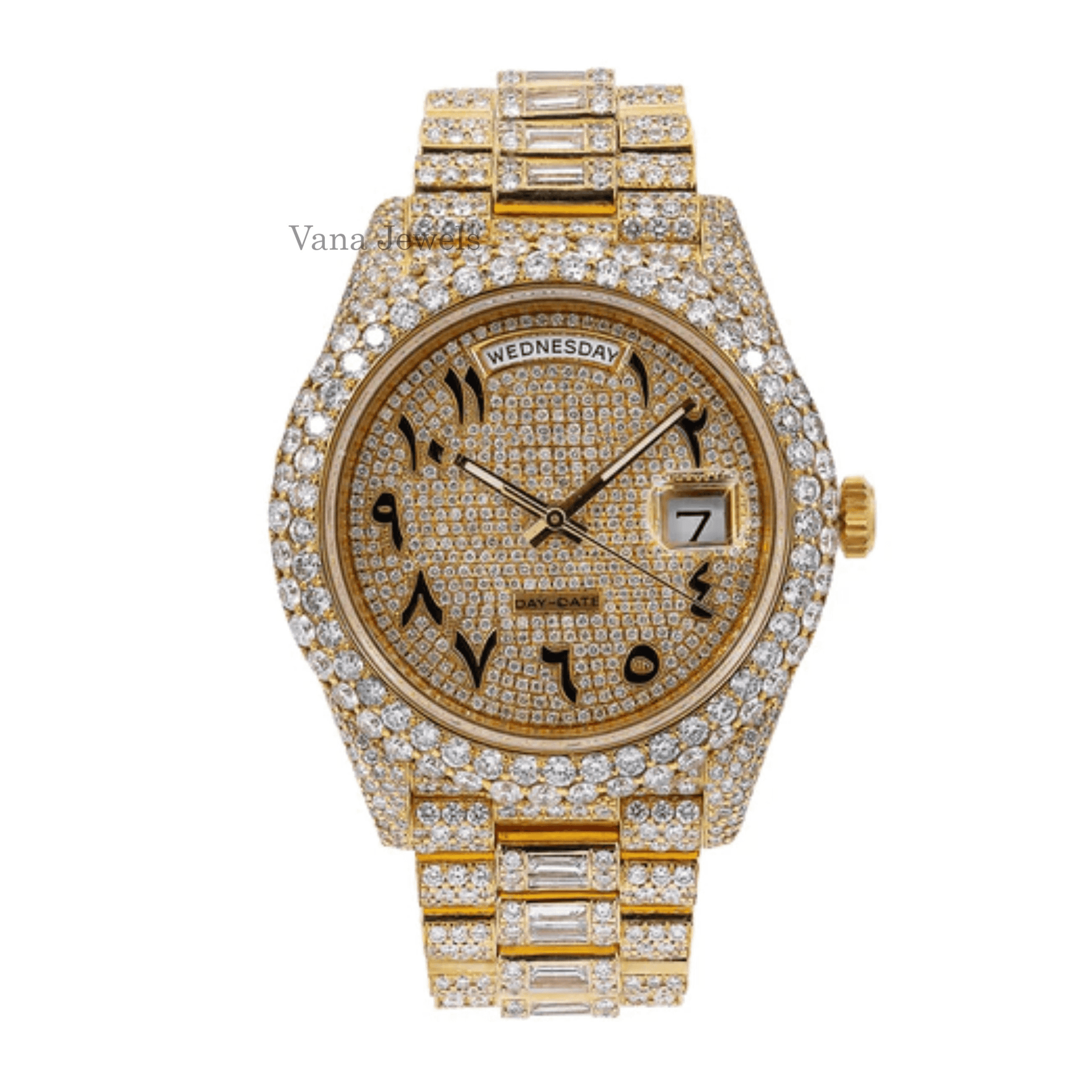 Luxury Round & Baguette Cut Moissanite Diamond Watch - Vana Jewels