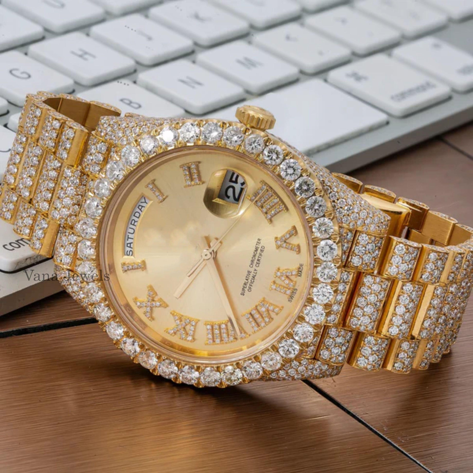 Bust down VVS Moissanite Diamond Iced Out Watch - Vana Jewels