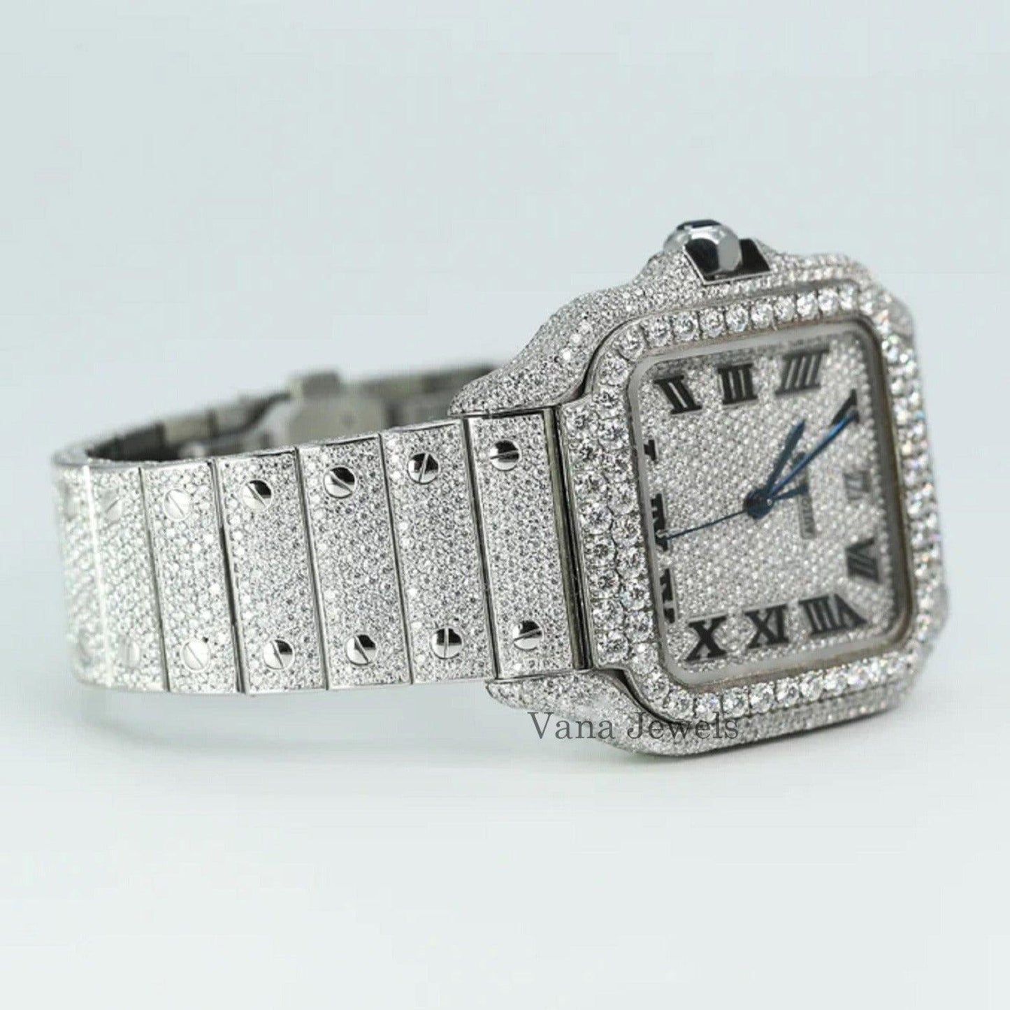 Roman Dial Dazzling VVS Moissanite Diamond Iced Out Watch - Vana Jewels