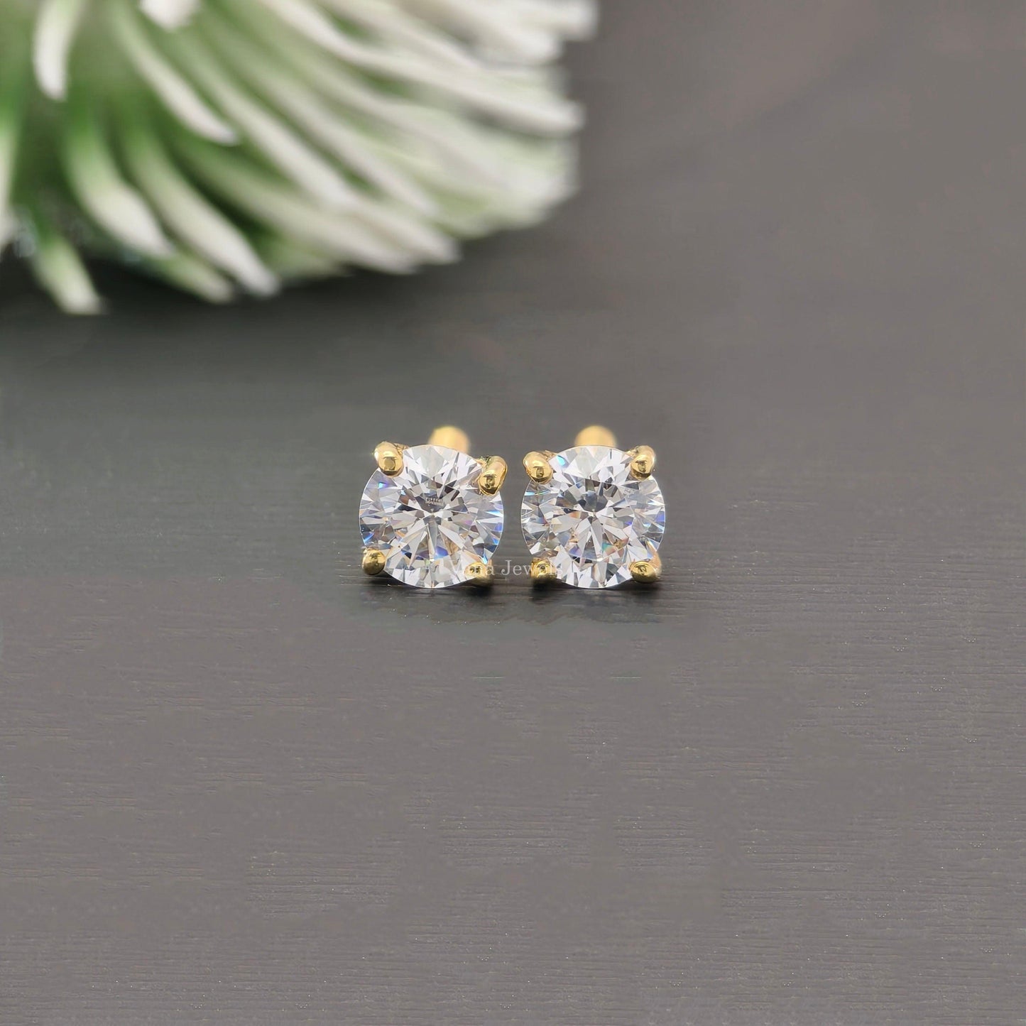 0.50 CT Round Moissanite Wedding Earrings, Four Prong Basket Set Screw Back Earrings - Vana Jewels