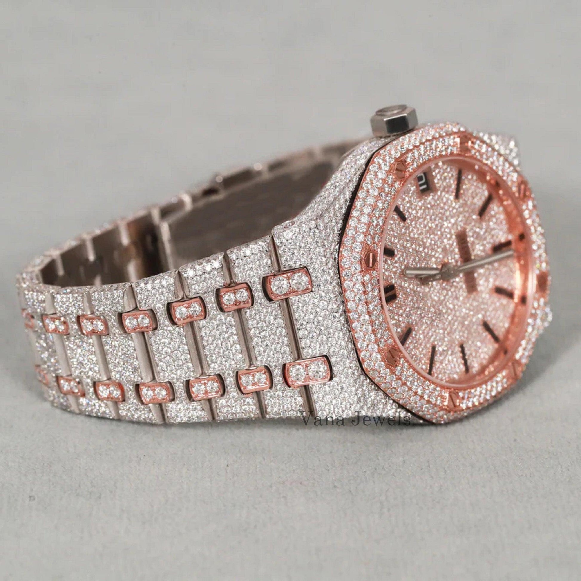 Rose Gold Two-Tone VVS Moissanite Diamond Watch - Vana Jewels