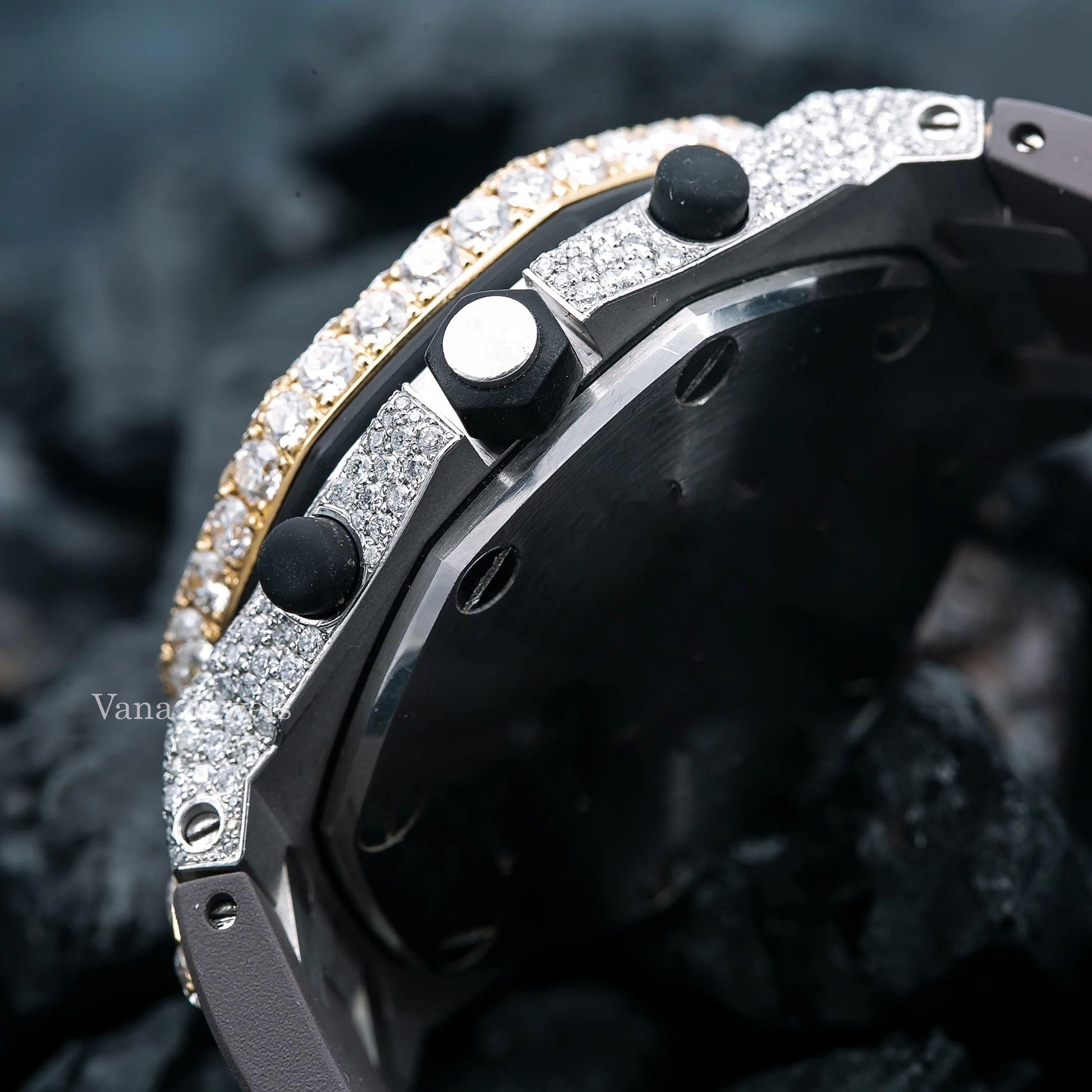 Iced Out VVS Moissanite Diamond Watches with Rubber Band - Vana Jewels