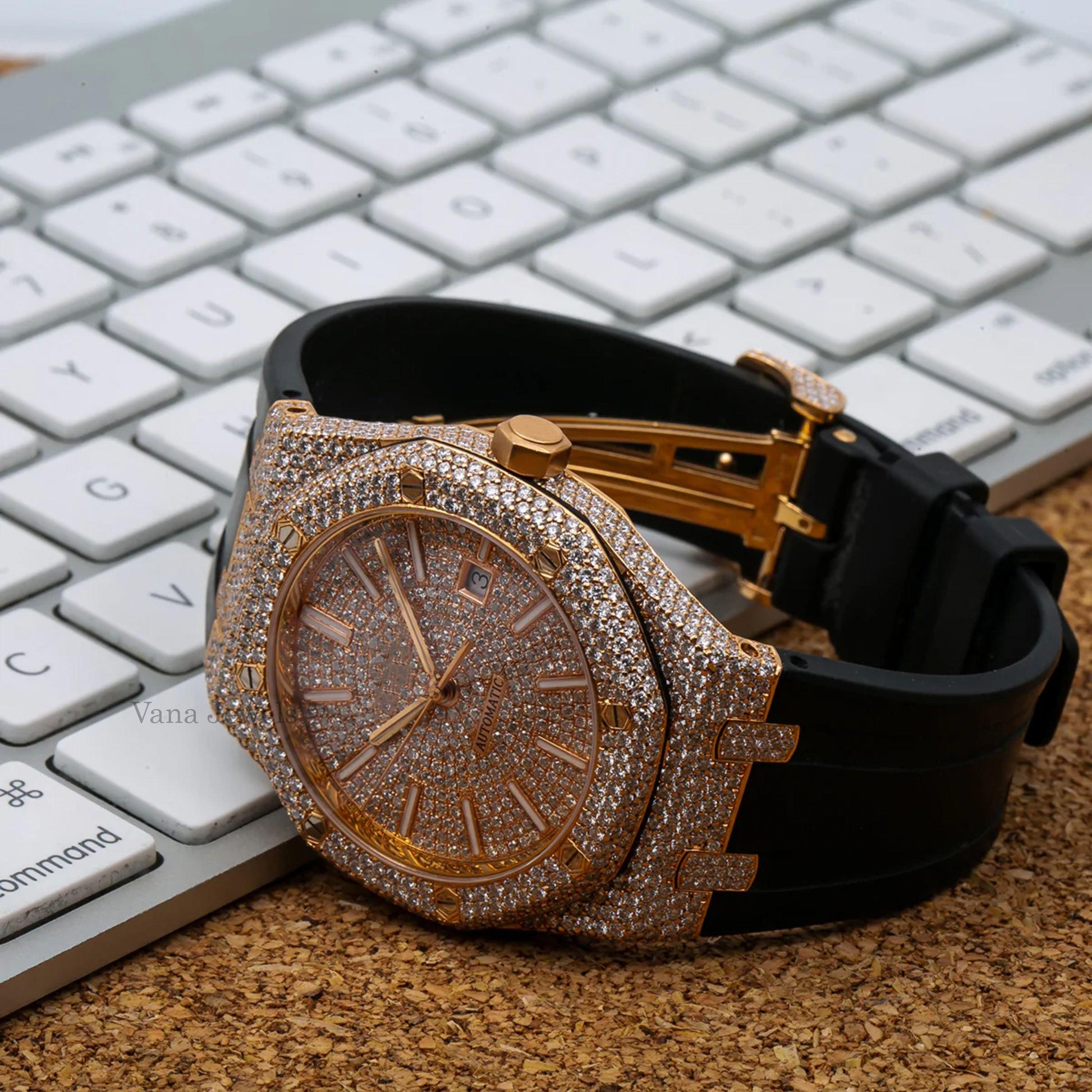 Iced Out Rubber Band Moissanite Diamond Watch - Vana Jewels