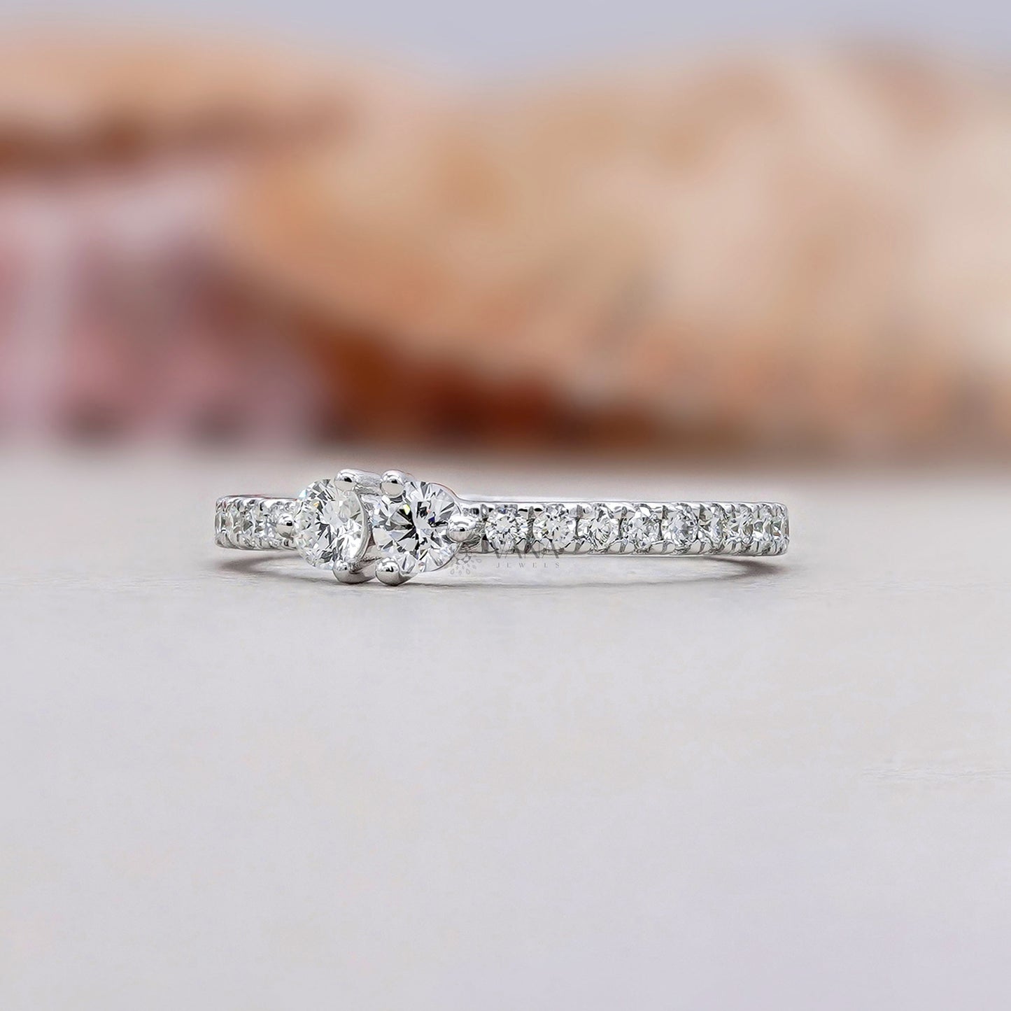 Two Stone Lab Grown Diamond Wedding Band, White Gold Toi et Moi Style Ring