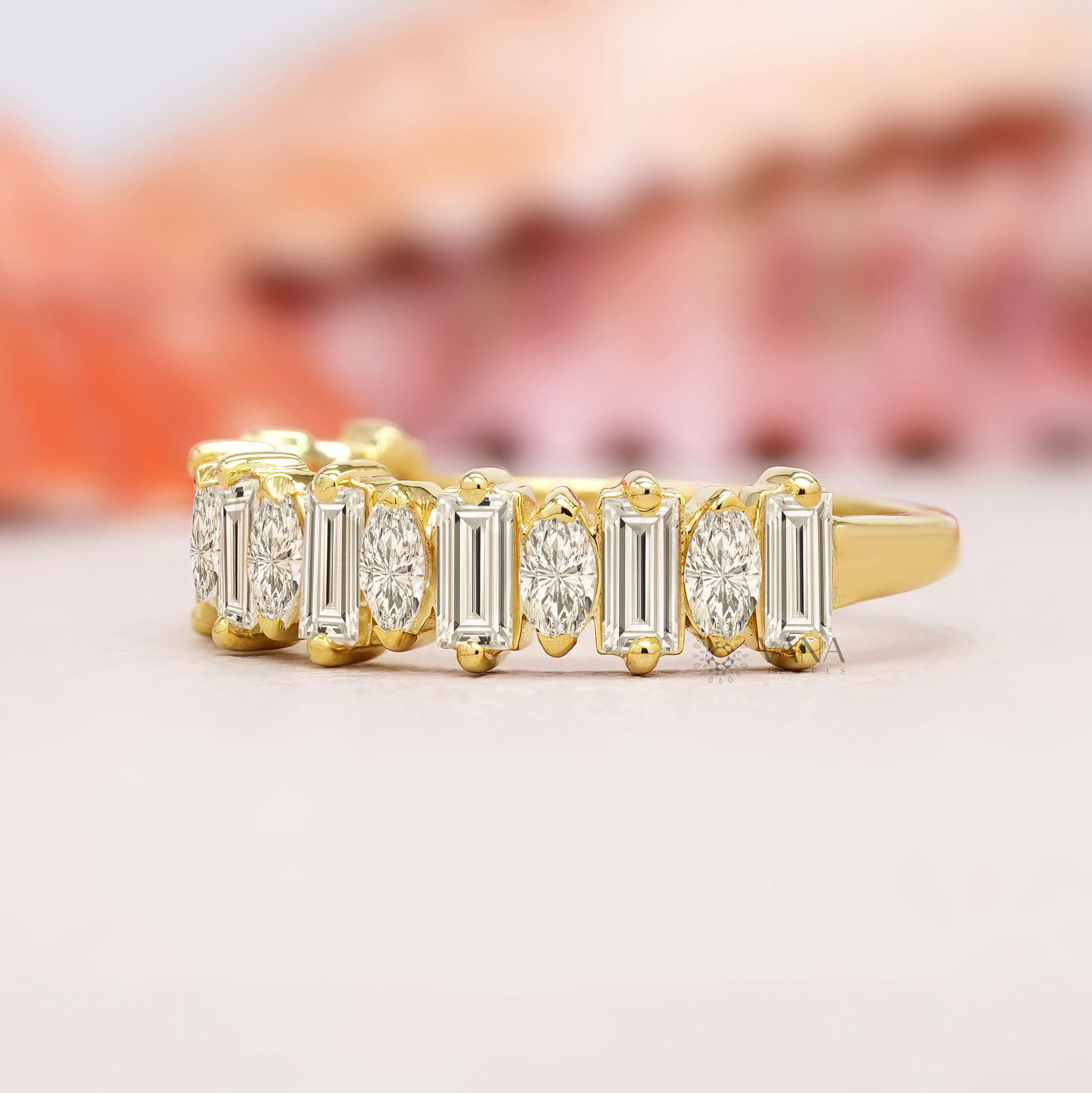 Baguette and marquise diamond band
