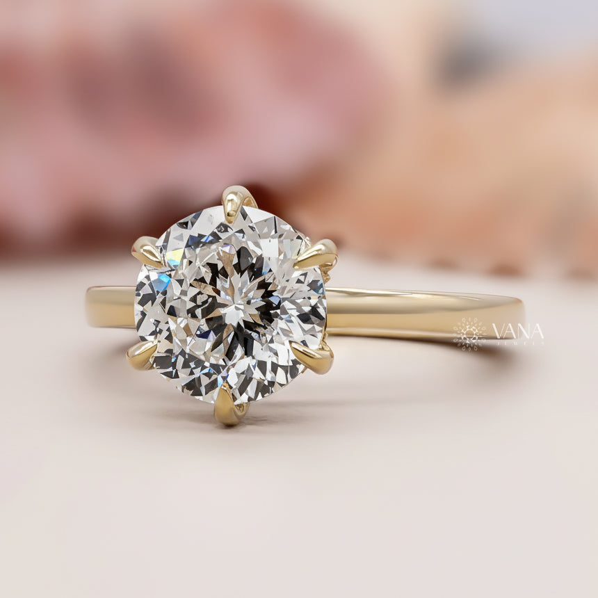 Portuguese Cut Lab Grown Diamond Solitaire Ring, Hidden Halo Engagement Ring