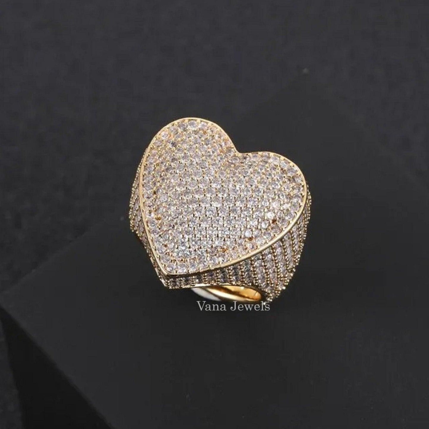 VVS Moissanite Round Cut Heart Shape Iced Out Ring - Vana Jewels