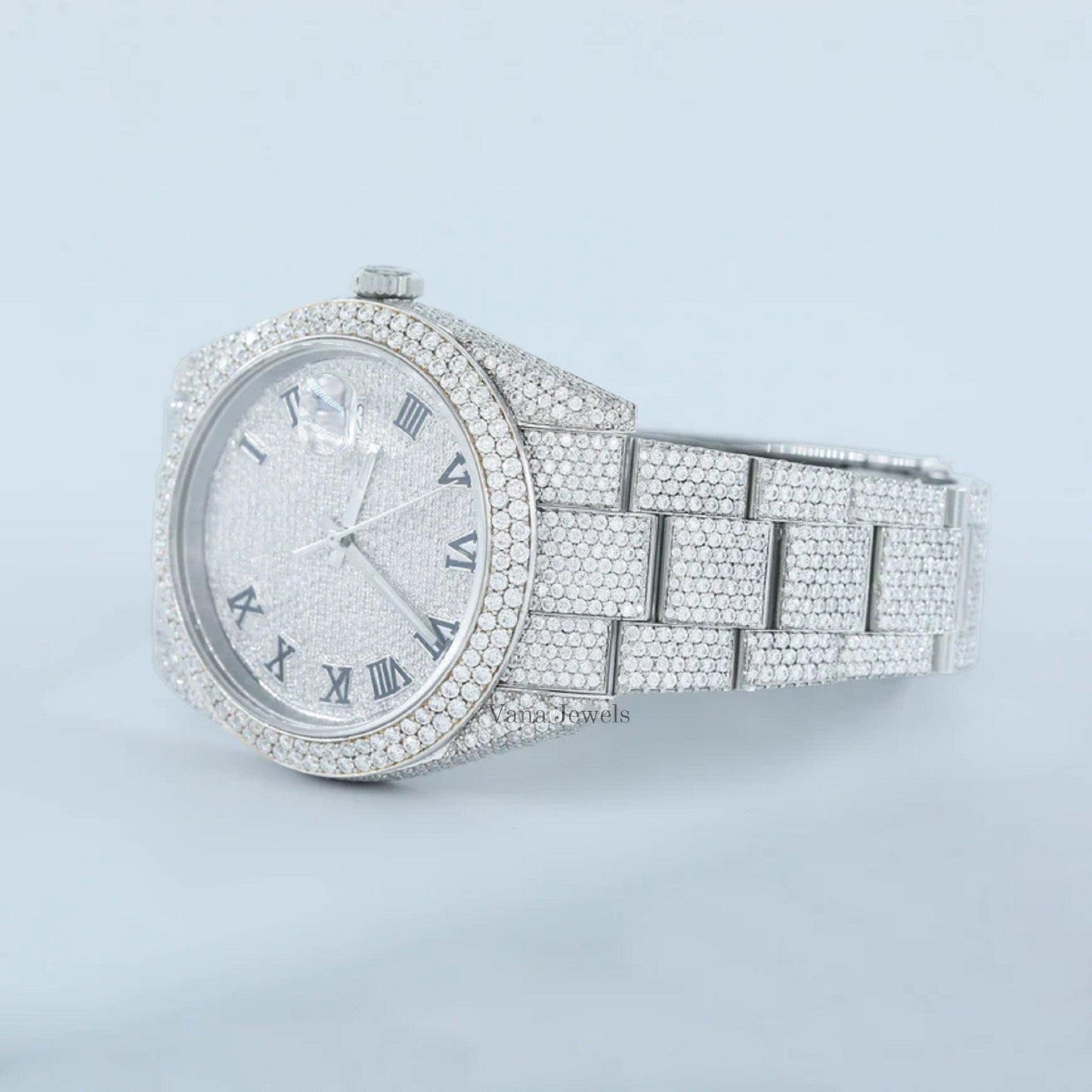 Real VVS Moissanite Diamond Automatic Watch With Roman Dial - Vana Jewels