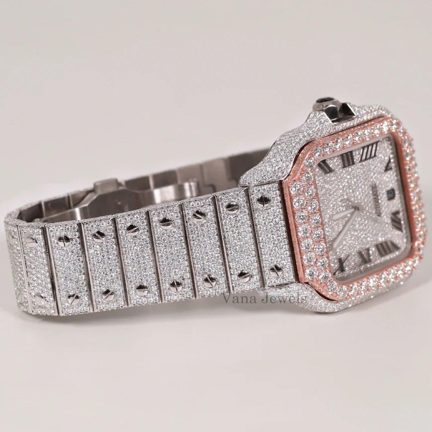 Custom Rose Gold VVS Moissanite Diamond Iced Out Watch - Vana Jewels