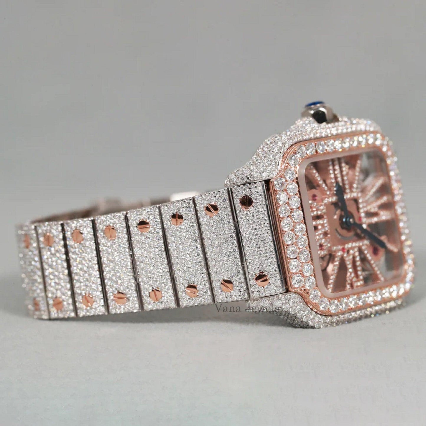 Customized Rose Gold Two-Tone VVS Moissanite Diamond Watch - Vana Jewels