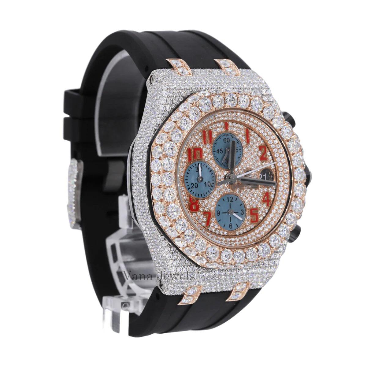 Rubber Band Iced Out Moissanite Diamond Watch - Vana Jewels